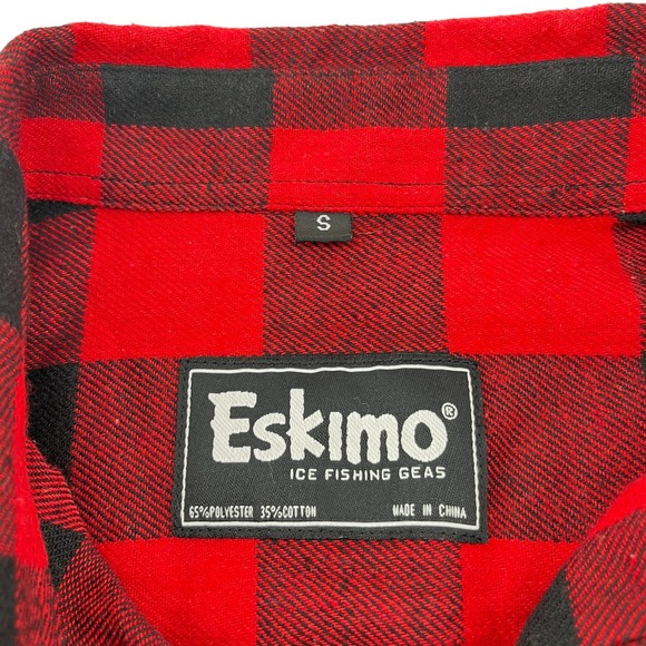 Eskimo Ice Fishing Gear Mens Flannel Shirt Red Black Plaid Button Up Small - Picture 4 of 9